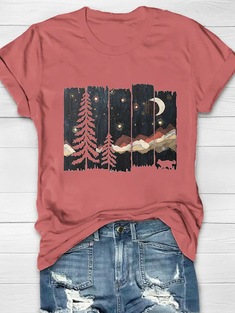 Darkness Forest Printed Crew Neck Women's T-shirt - Image 3