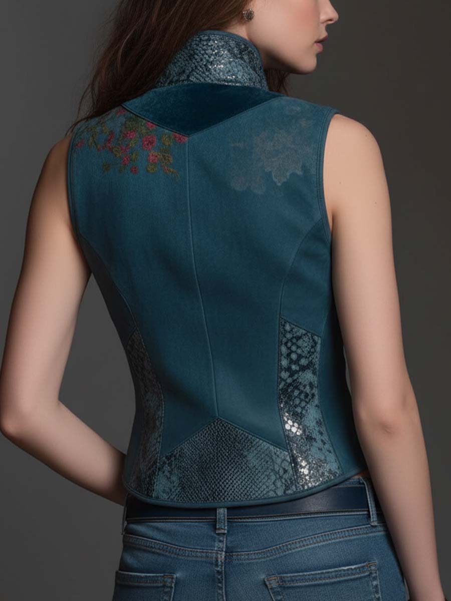 Deep Teal Velvet Zip-Front Vest Top - Image 4