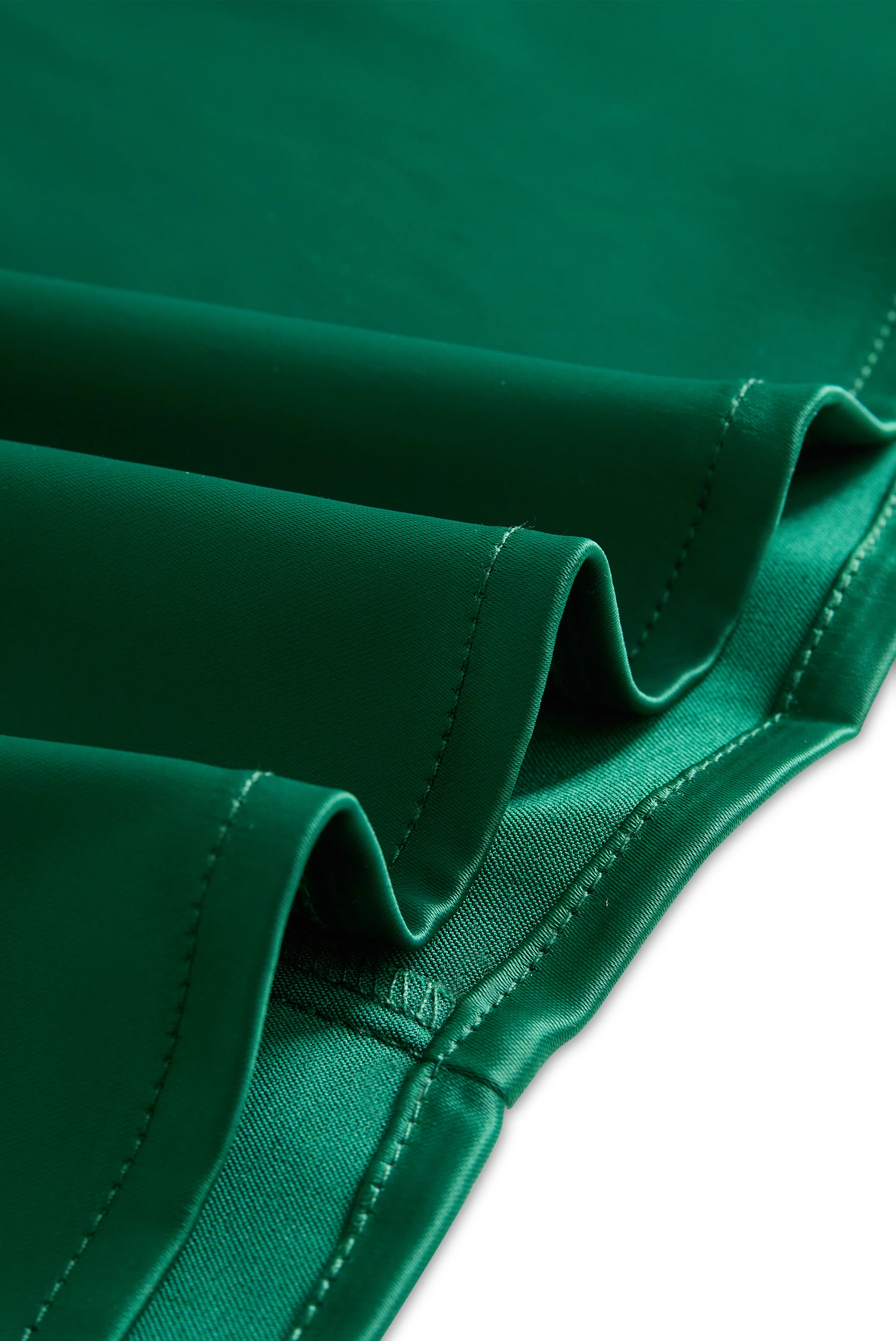 Deep V-Neck Satin Blouse with Lace Details - Emerald Allure - Image 5