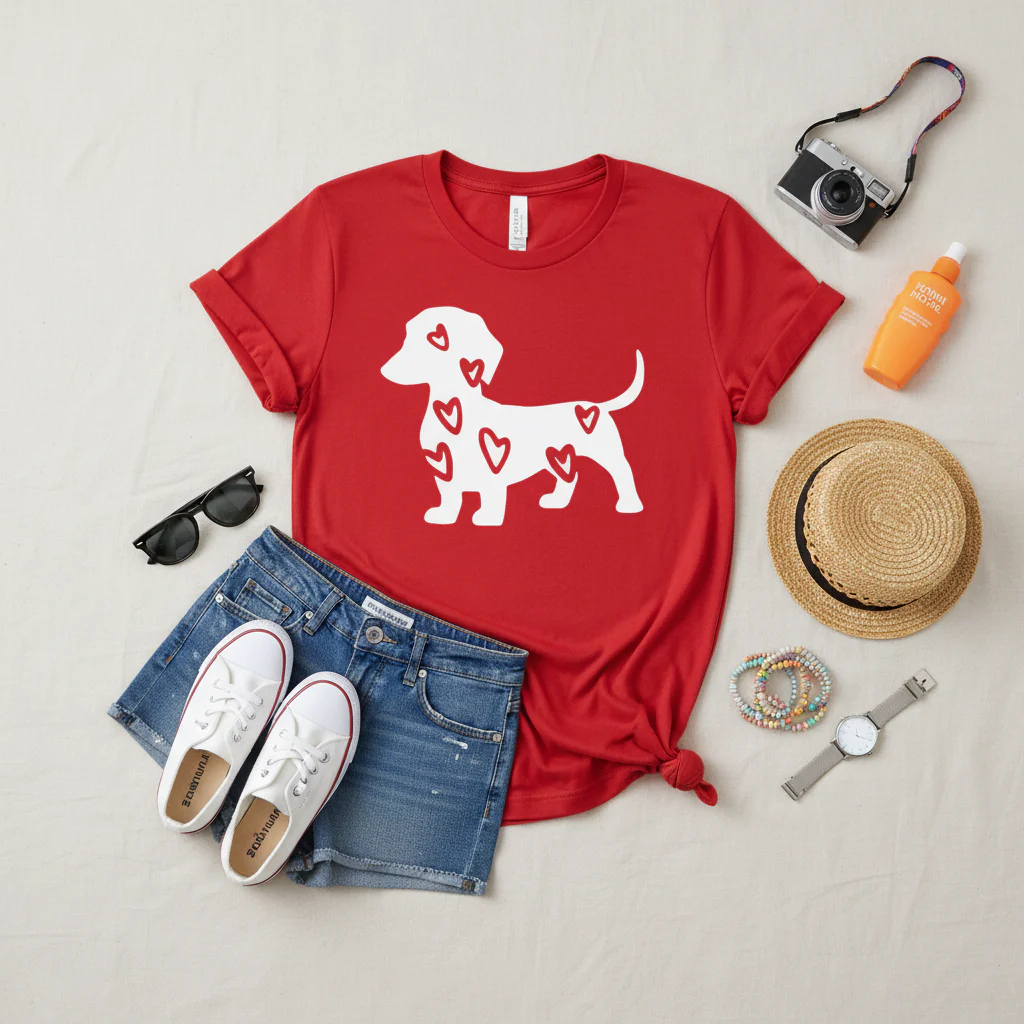 Dog Hearts Print Short Sleeve T-Shirt - Valentine's Day Pet Lover Edition