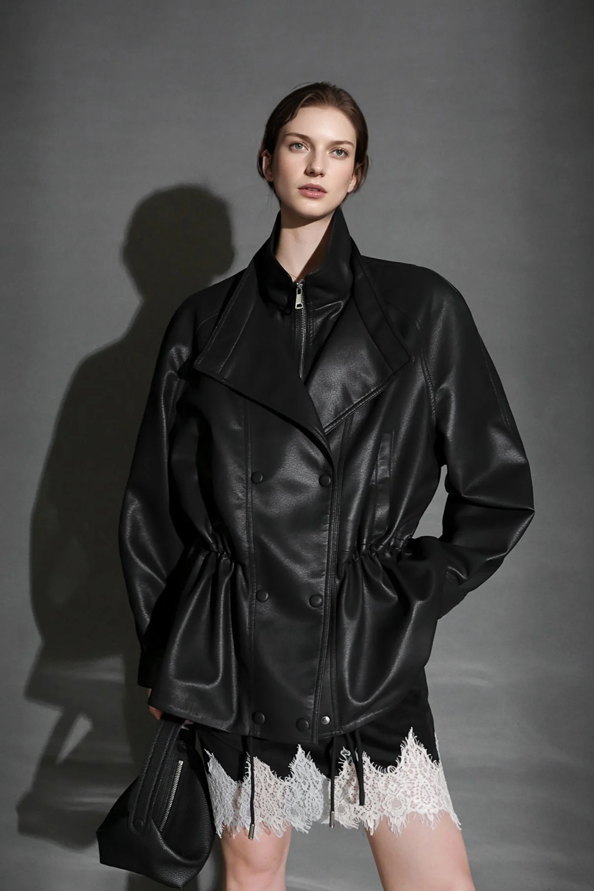 Double-Layer Collar Lambskin Leather Jacket – Chic and Bold Women’s Premium Leather Outerwear, Unique Design - Image 6