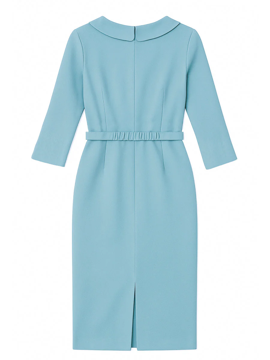 Draped Collar Pencil Midi Dress In Powder Blue - Image 3