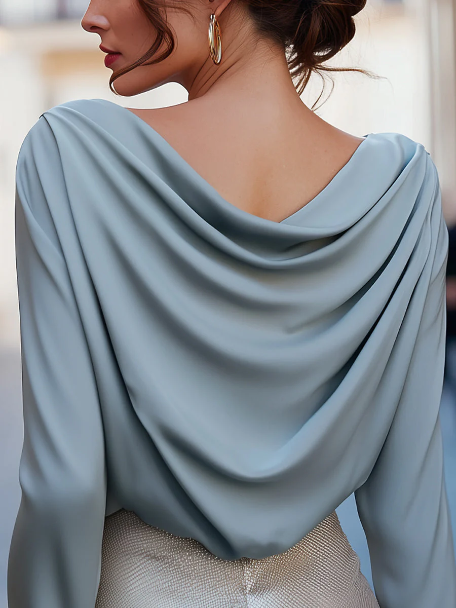 Draped Cowl Neck Blouse With 3/4 Sleeves - Image 3