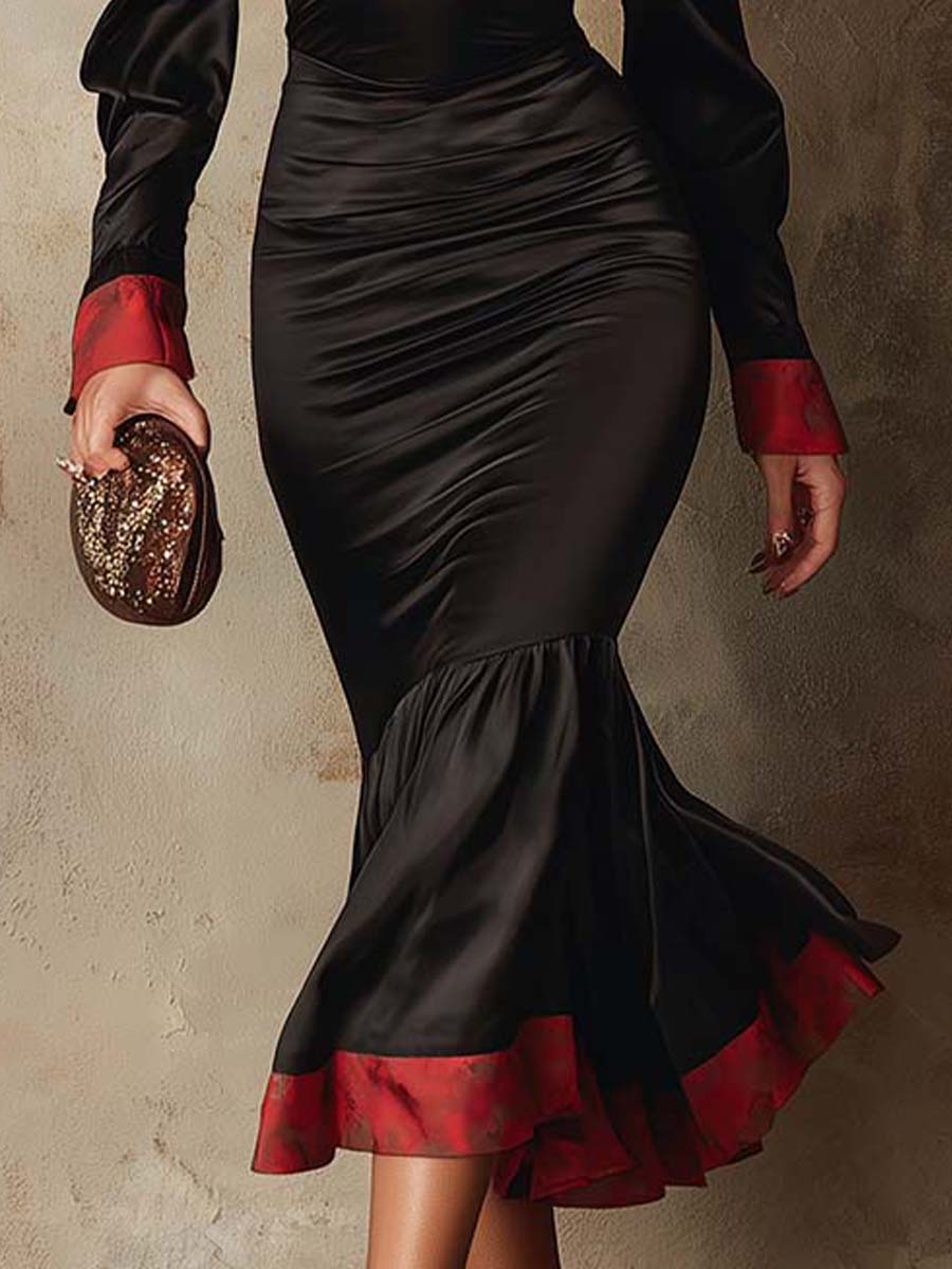 Draped Cowl V-Neck Long-Sleeve Midi Dress - Image 4