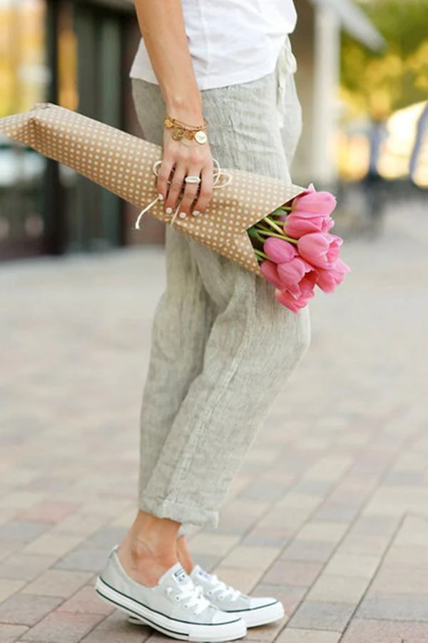 Drawstring waist Casual CottonPants - Image 3