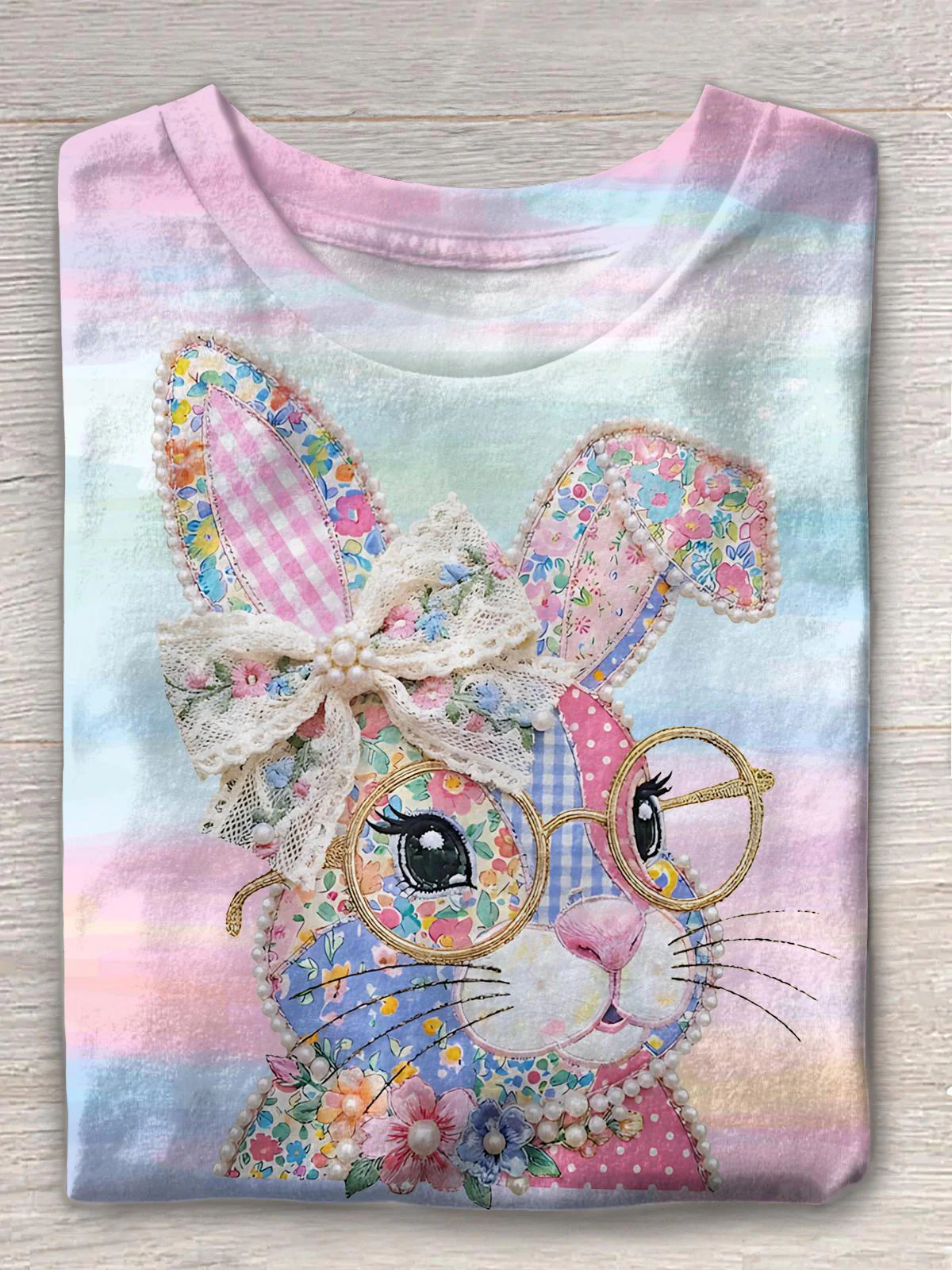Easter Art Rabbit Crew Neck T-shirt