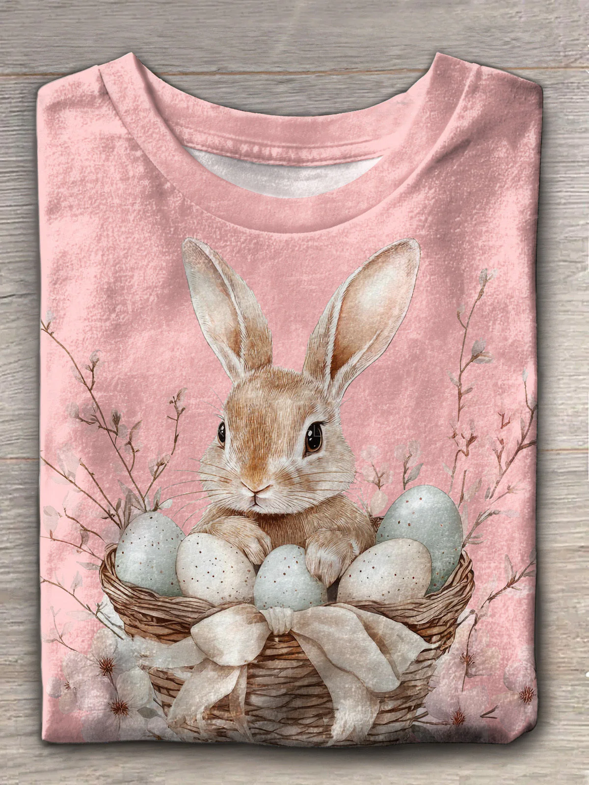 Easter Day Bunny In Basket Crew Neck T-shirt - Image 2
