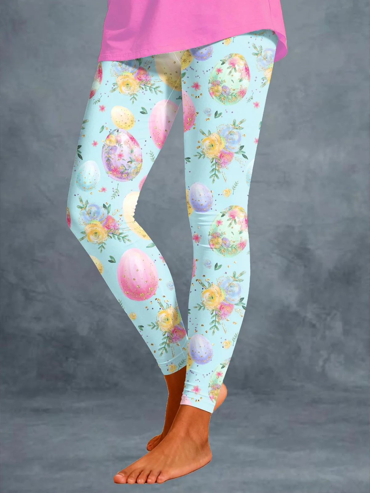 Easter Flowers and Easter Eggs Print Leggings