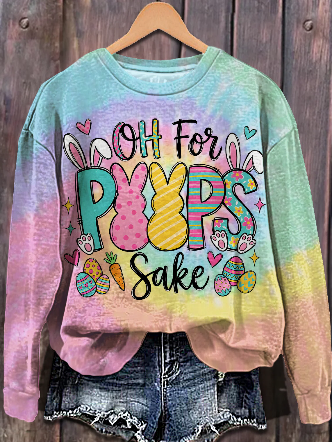 Easter Oh For Peeps Sake Printed Long Sleeve Casual Top
