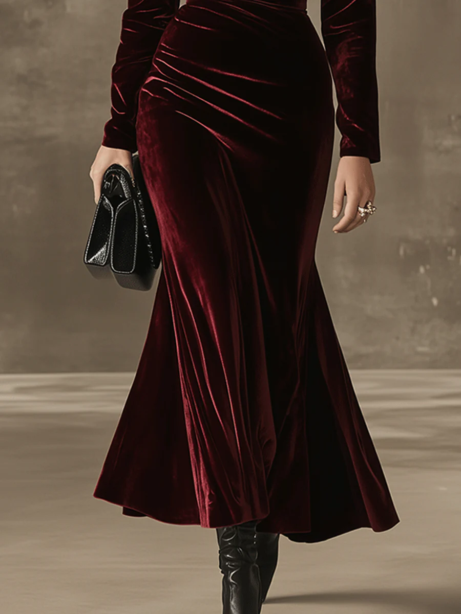 Elegance Burgundy Velvet Wrap Maxi Dress - Image 3