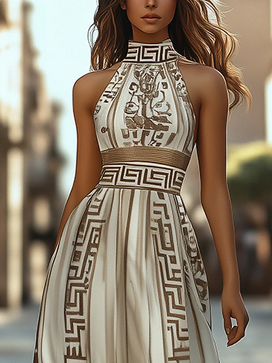 Elegant and Flowing Geometric Pattern Maxi Dress - Image 2