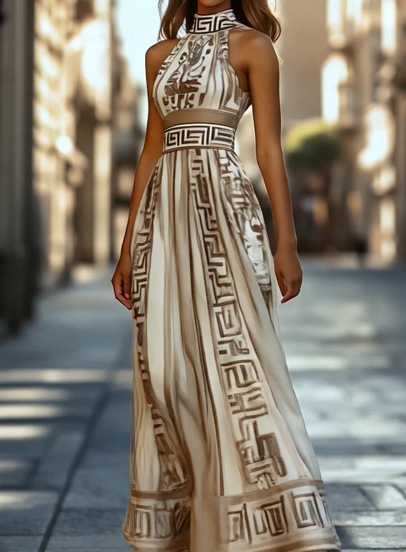 Elegant and Flowing Geometric Pattern Maxi Dress - Image 4