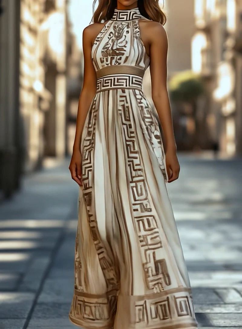 Elegant and Flowing Geometric Pattern Maxi Dress - Image 5