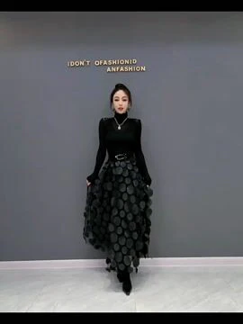 Elegant Black Dot Patchwork Tulle Skirt - Image 2