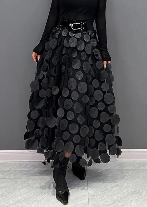 Elegant Black Dot Patchwork Tulle Skirt - Image 4
