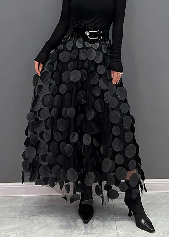 Elegant Black Dot Patchwork Tulle Skirt - Image 5