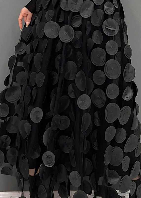 Elegant Black Dot Patchwork Tulle Skirt - Image 7