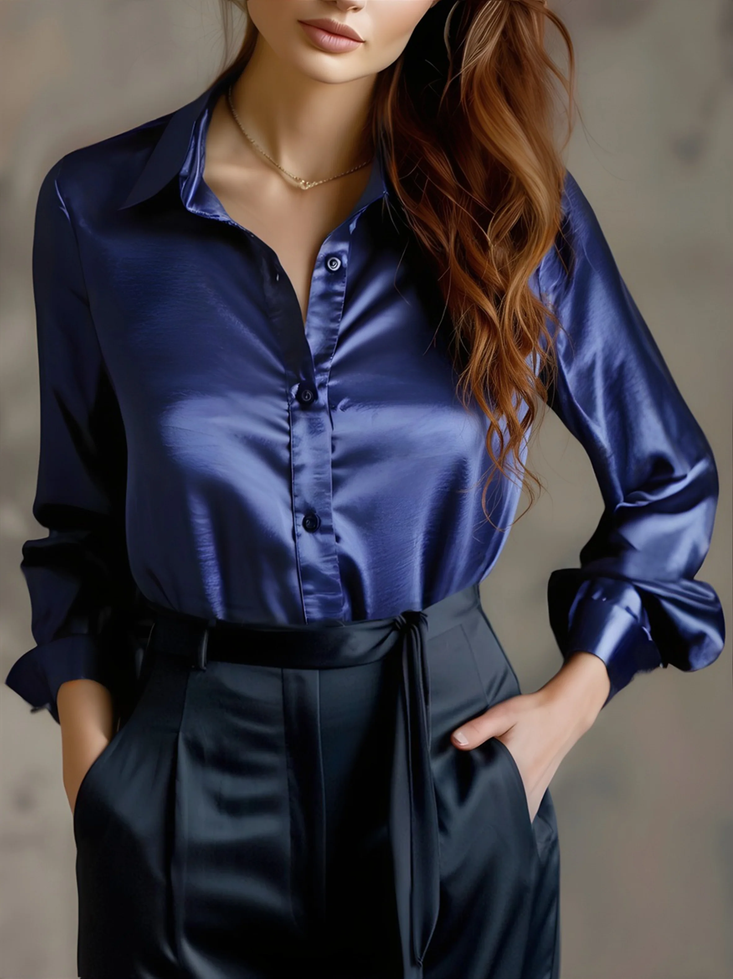 Elegant Black Satin Long Sleeves Blouse - Image 4