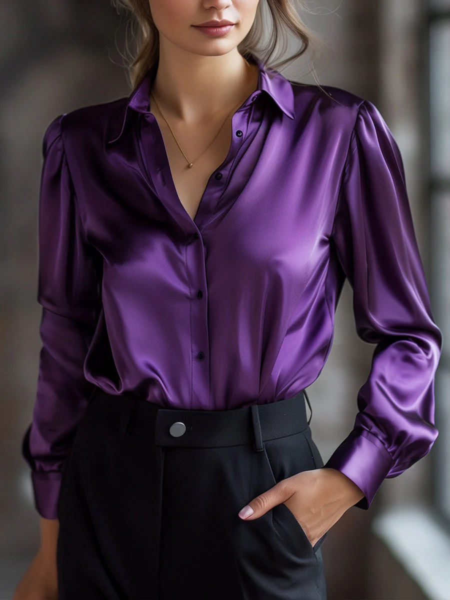 Elegant Black Satin Long Sleeves Blouse - Image 6