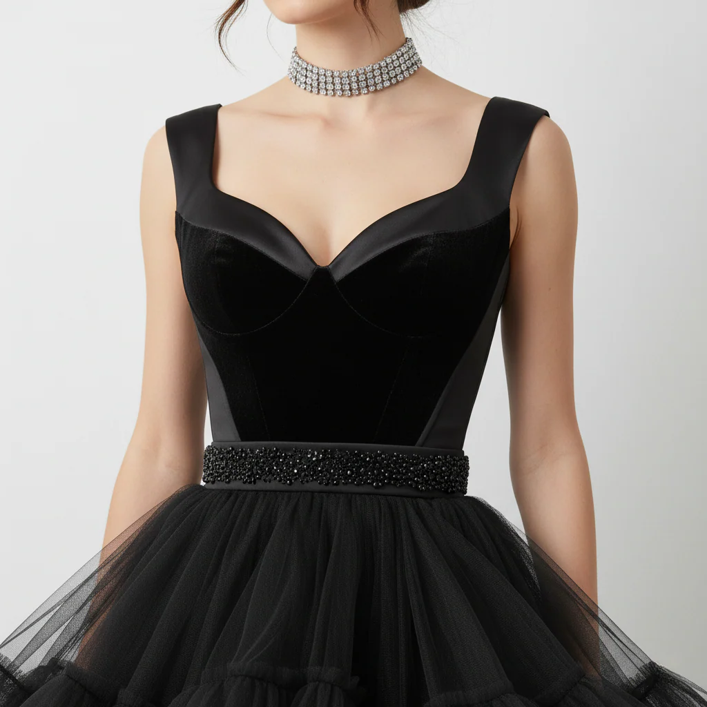 Elegant Black Tiered Ruffle High-Low Gown - Image 3
