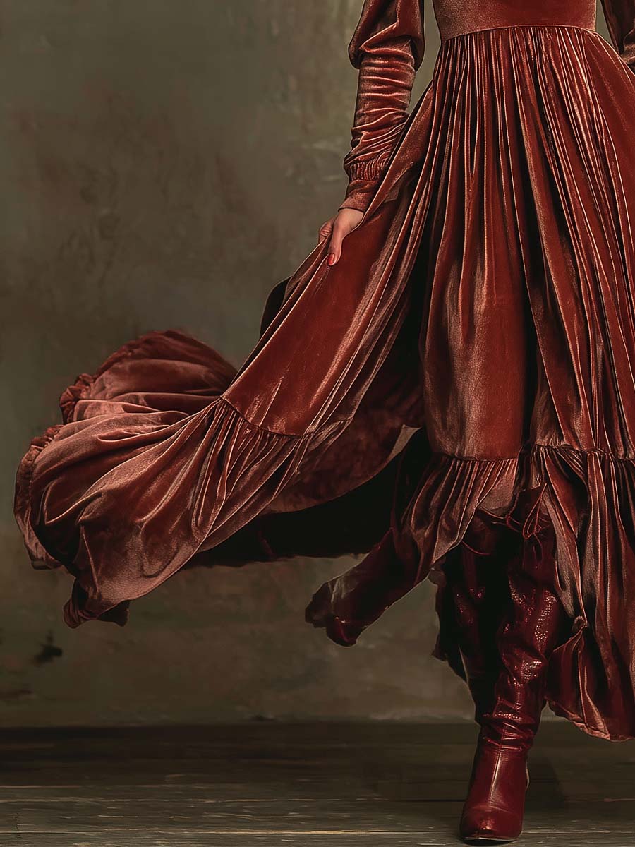 Elegant Bohemian Velvet Maxi With Draped Silhouette - Image 4