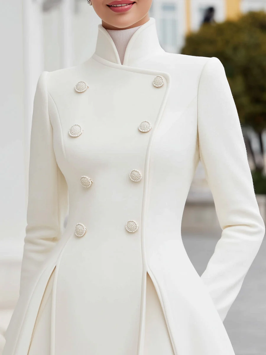 Elegant Double-Breasted Flared A-Line Coat Dress - Image 3