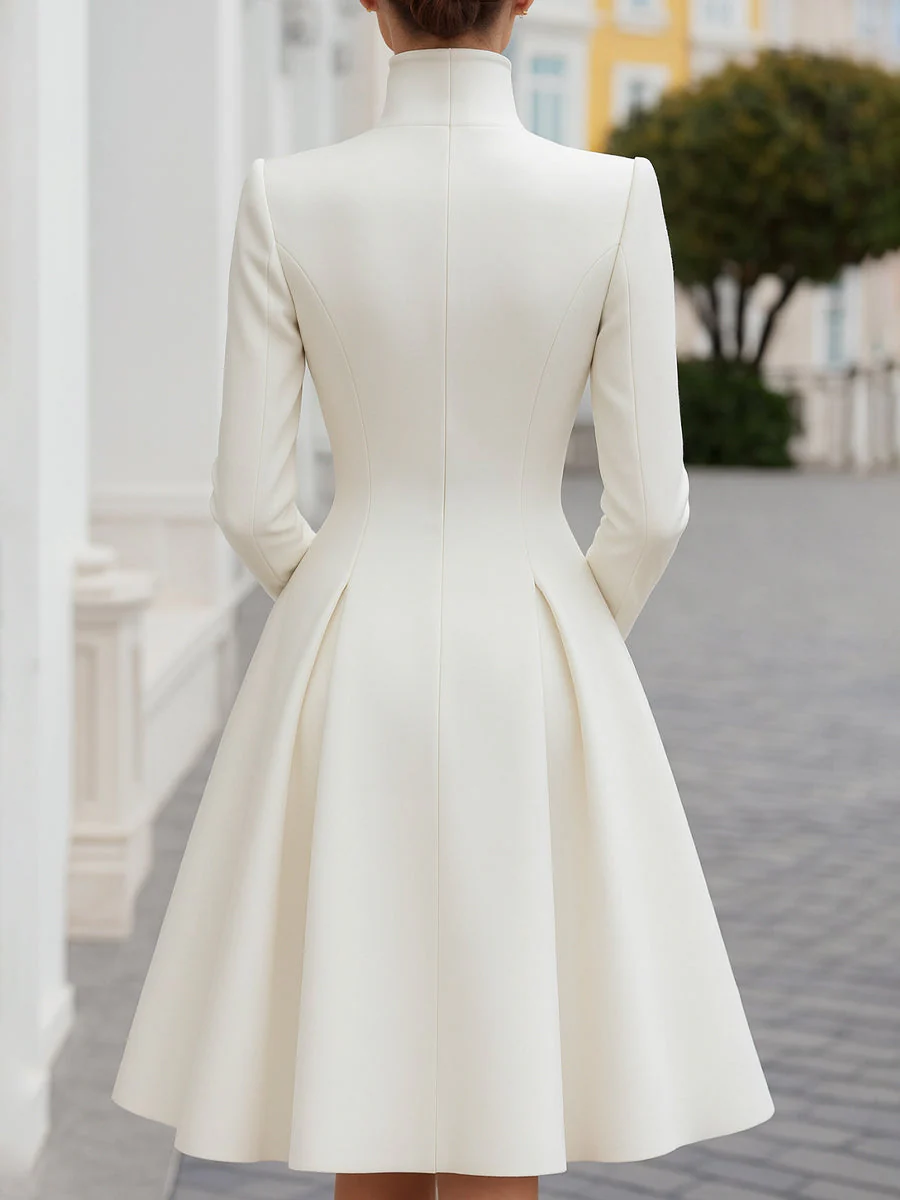 Elegant Double-Breasted Flared A-Line Coat Dress - Image 5