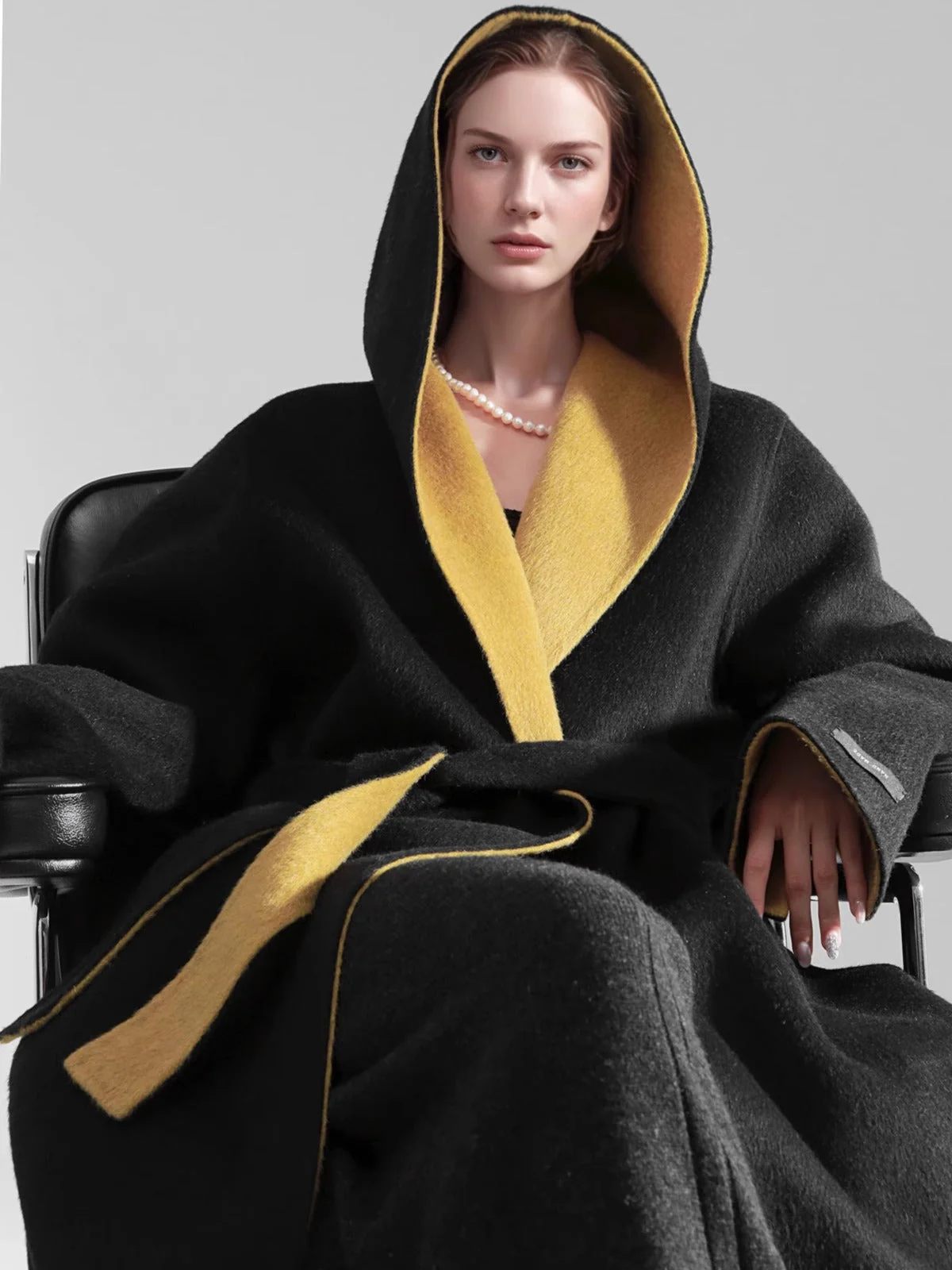 Elegant Double-Faced Tencel Wool Cape Coat for Women – Luxury Hooded Two-Tone Winter Outerwear - Image 2