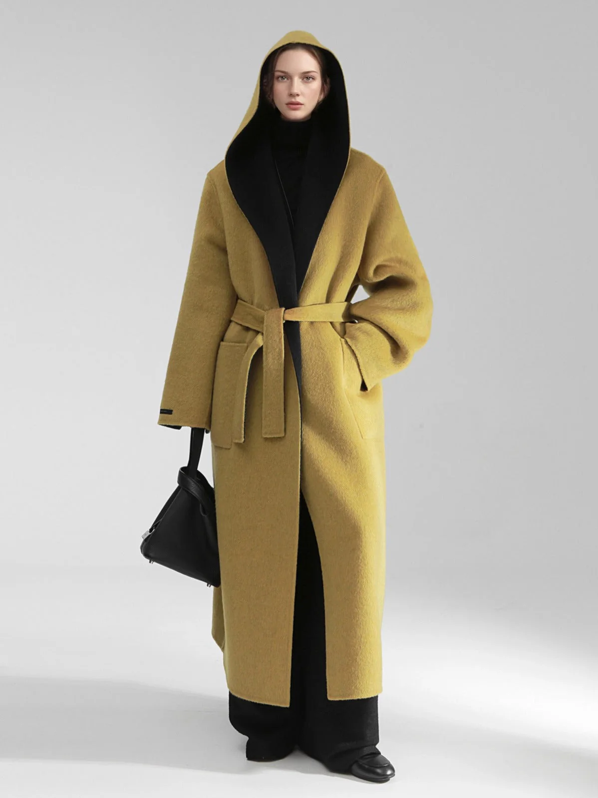 Elegant Double-Faced Tencel Wool Cape Coat for Women – Luxury Hooded Two-Tone Winter Outerwear - Image 3