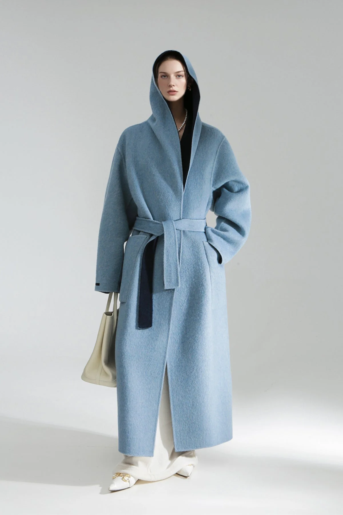 Elegant Double-Faced Tencel Wool Cape Coat for Women – Luxury Hooded Two-Tone Winter Outerwear - Image 6