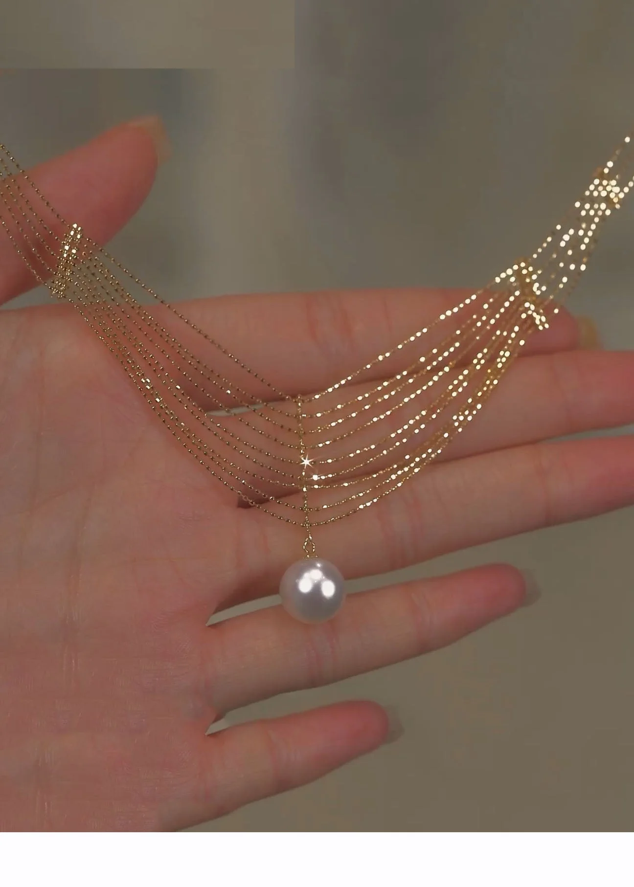 Elegant Gold Pearl Lace Tassel Pendant Necklace - Image 2