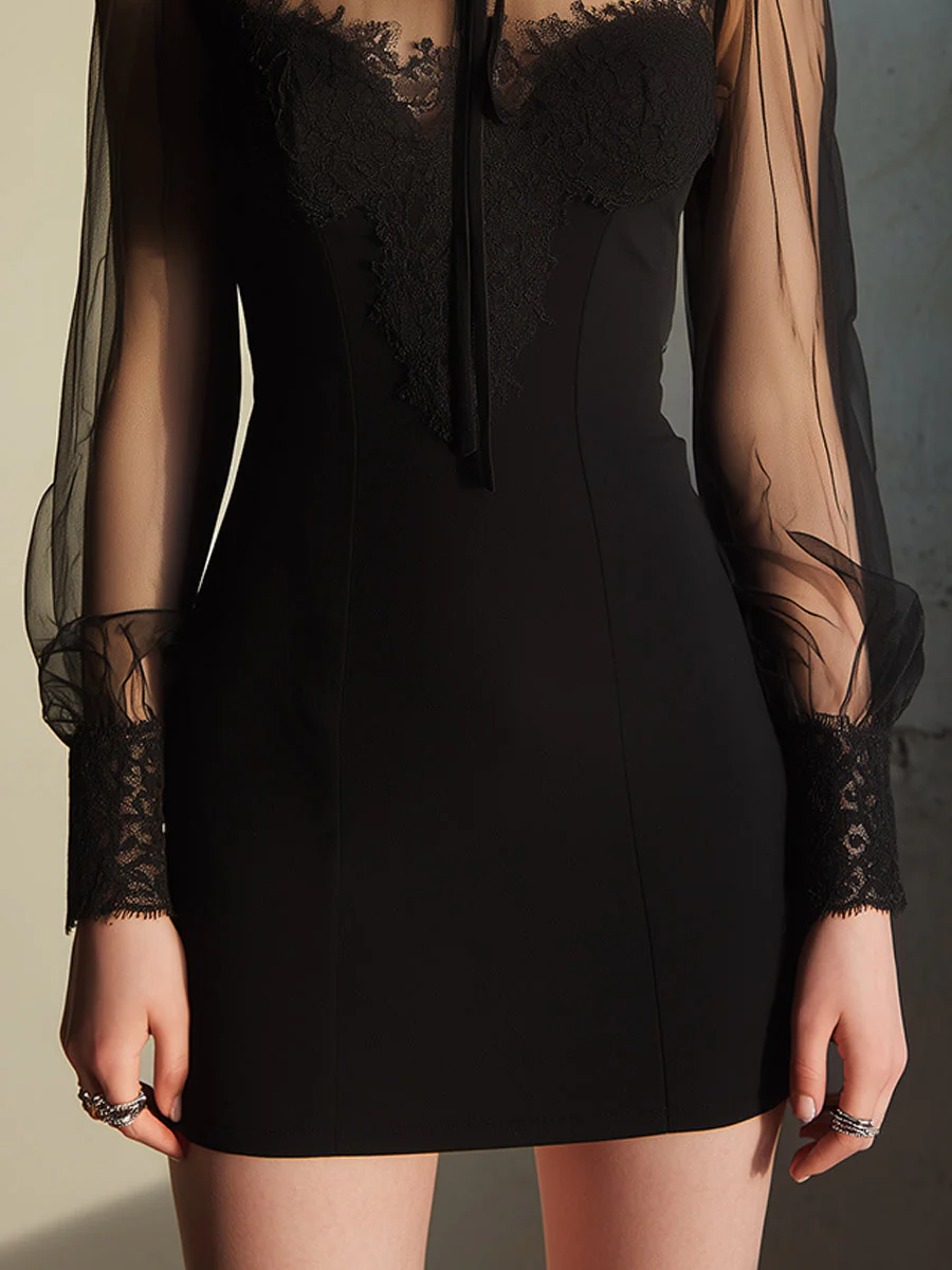 Elegant Heart-shaped Neckline Fitted Mini Dress With Lace Trim - Image 3