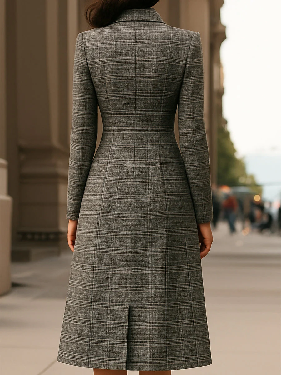 Elegant Plaid Asymmetric Button - Front Midi Dress - Image 5