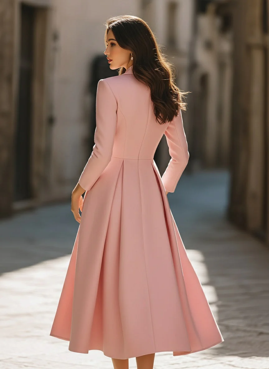 Elegant Pleated Blazer Midi Dress - Image 5