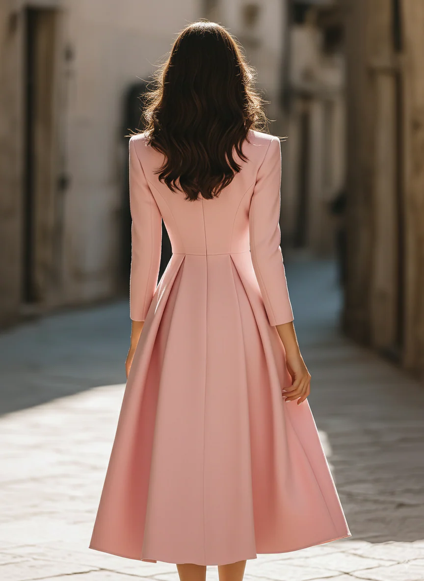 Elegant Pleated Blazer Midi Dress - Image 6