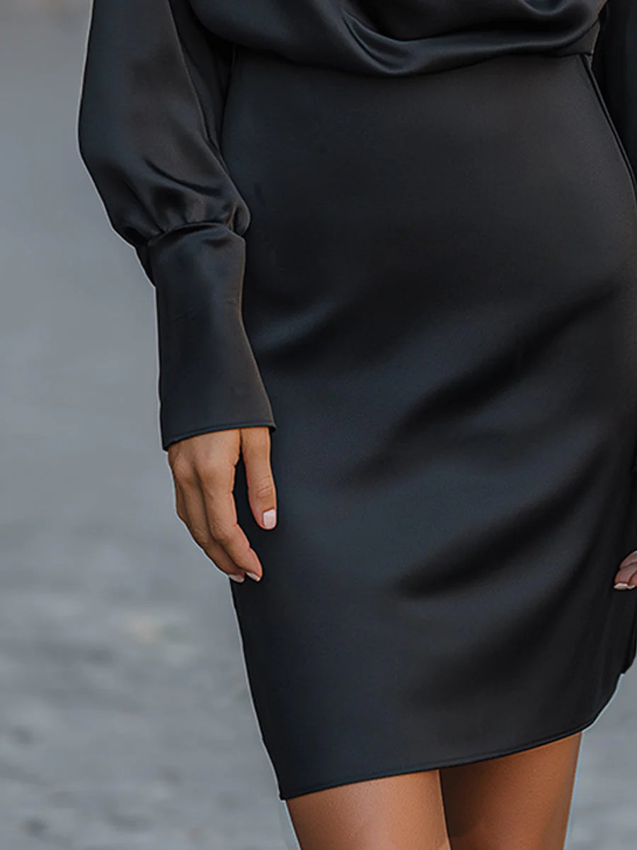 Elegant Satin Draped Cowl Neck Dress - Image 4