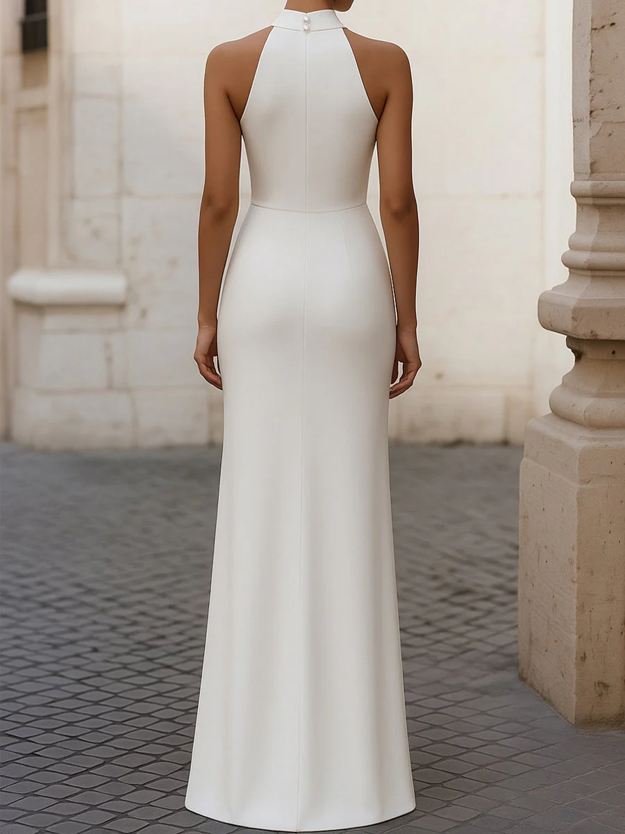 Elegant Satin Pleated Halter-Neck Evening Gown - Image 4