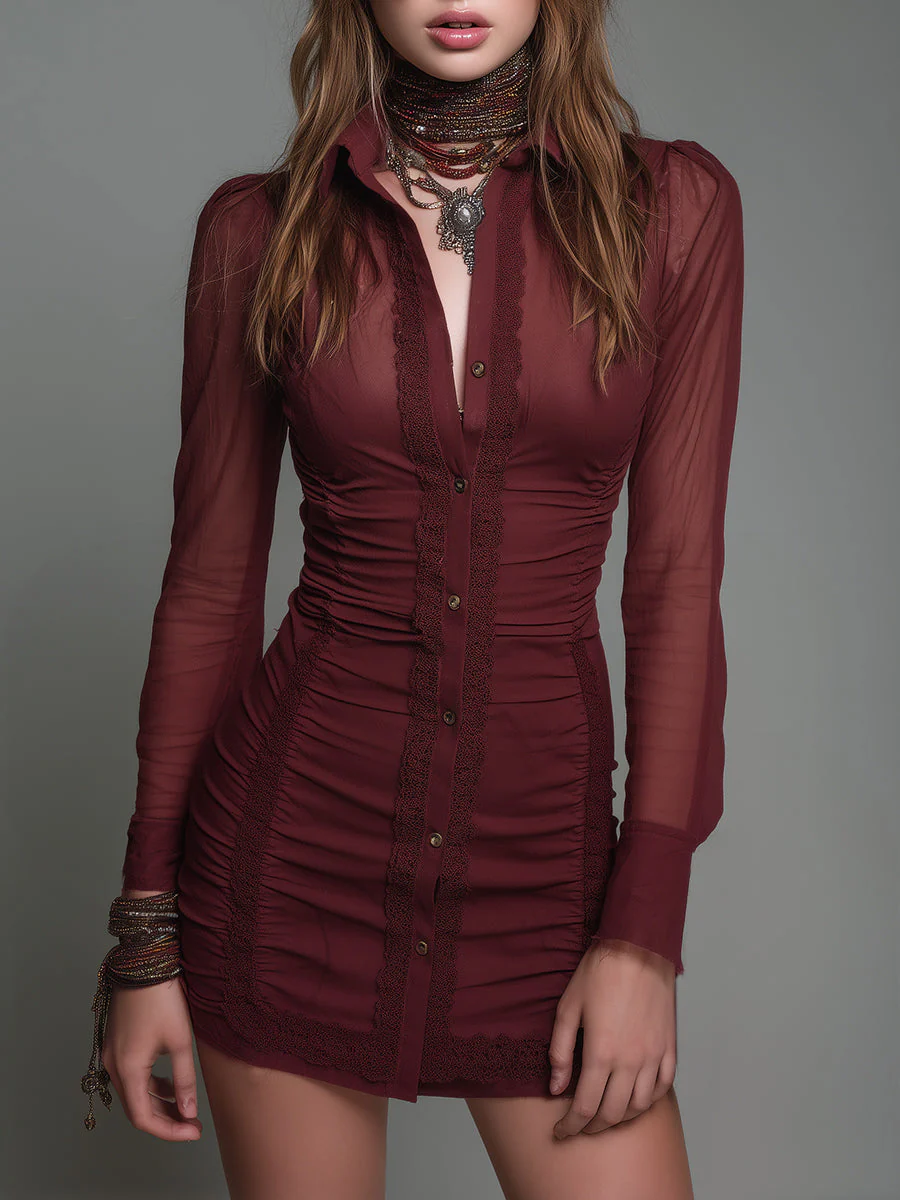 Elegant Slim-fitting Cotton Blend Mini Dress With Lace Trim