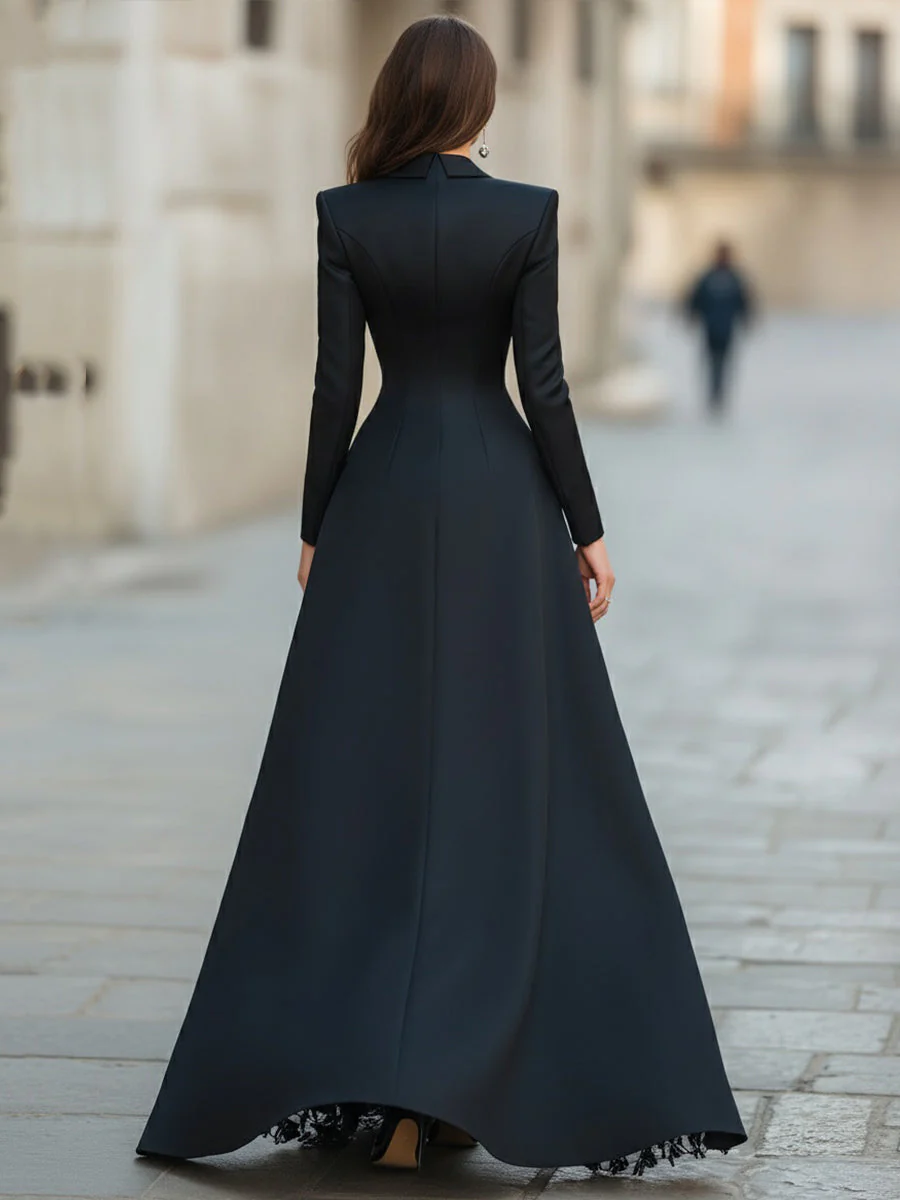 Elegant Tailored Blazer Panel Lace Gown Set - Image 5
