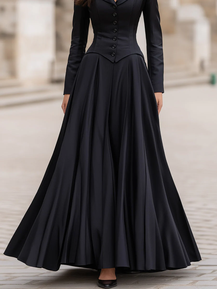 Elegant Tailored Waist Long-Sleeve Maxi Dress - Image 3