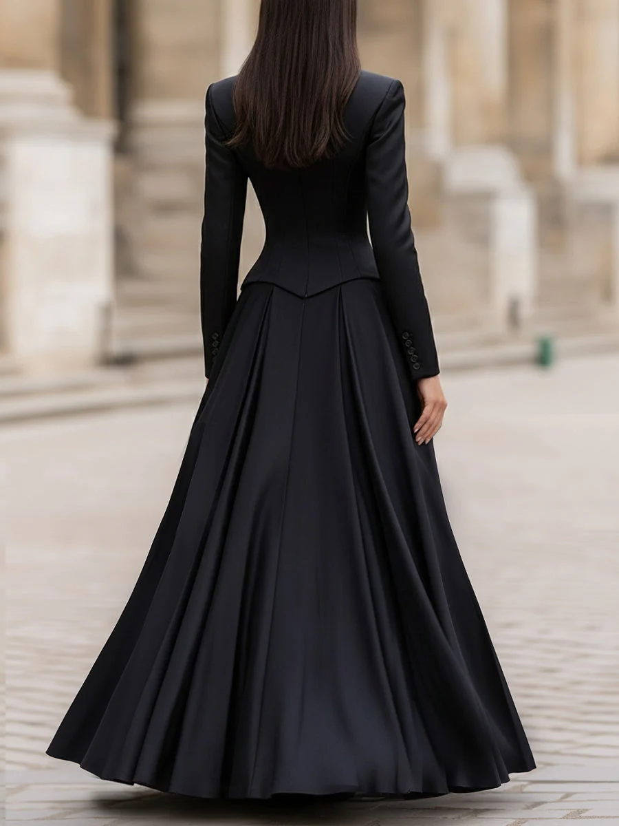 Elegant Tailored Waist Long-Sleeve Maxi Dress - Image 4