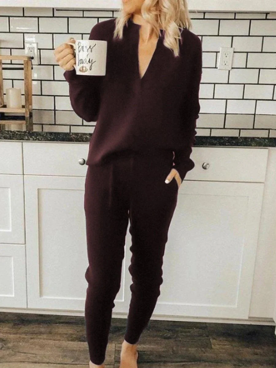 Elegant V-Neck Top+Pants Suits - Image 2