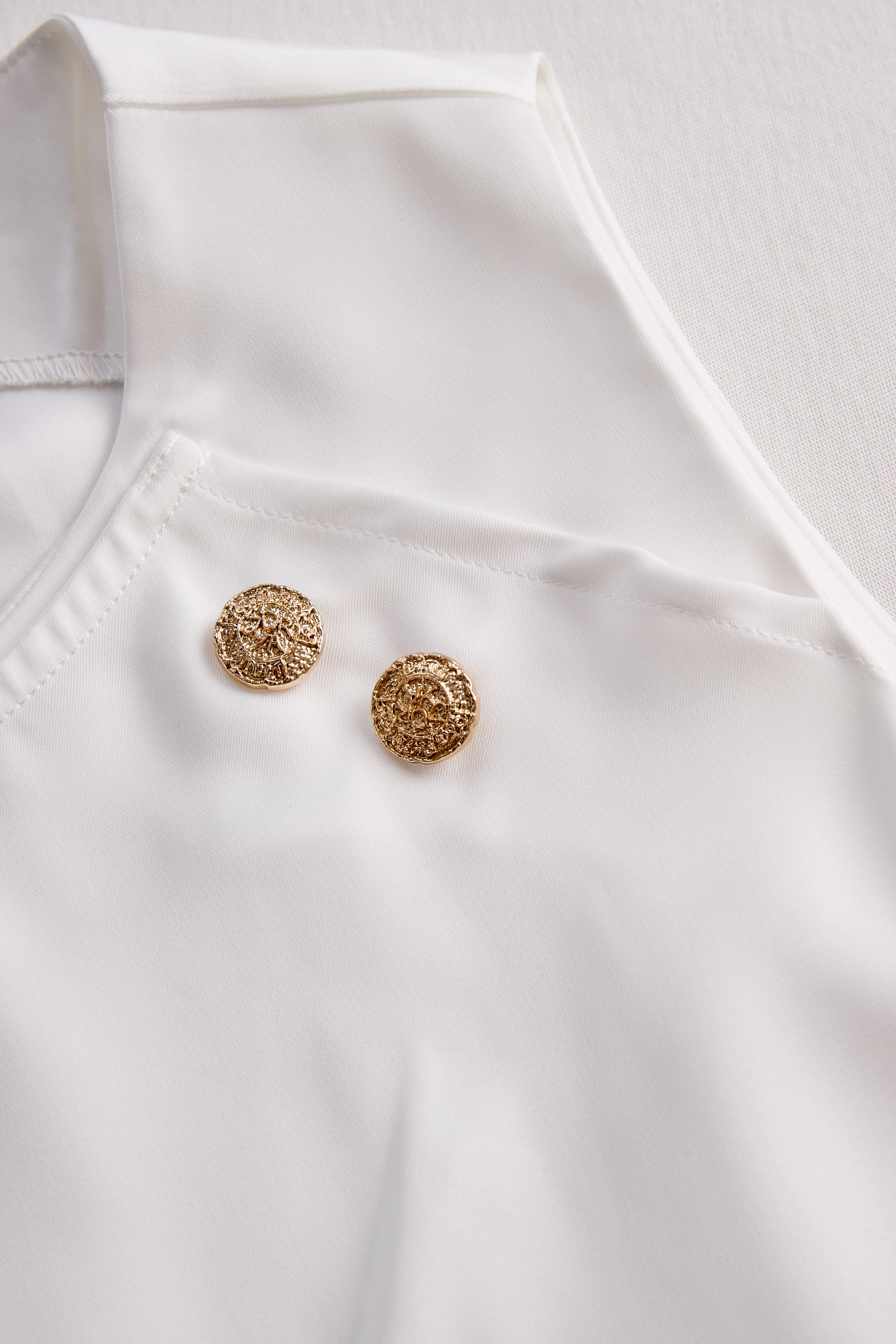 Elegant White Draped Top with Button Detail - Image 6