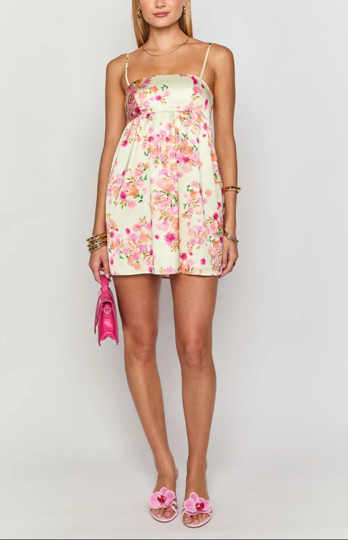 Elsa Yellow Bloom Satin Mini Dress - Image 4