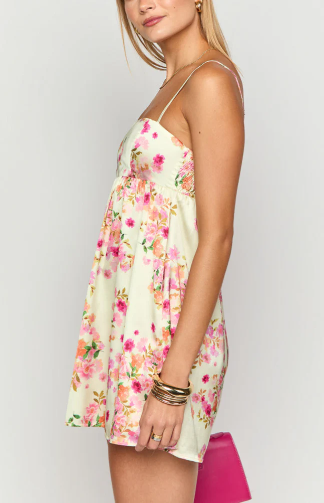 Elsa Yellow Bloom Satin Mini Dress - Image 5