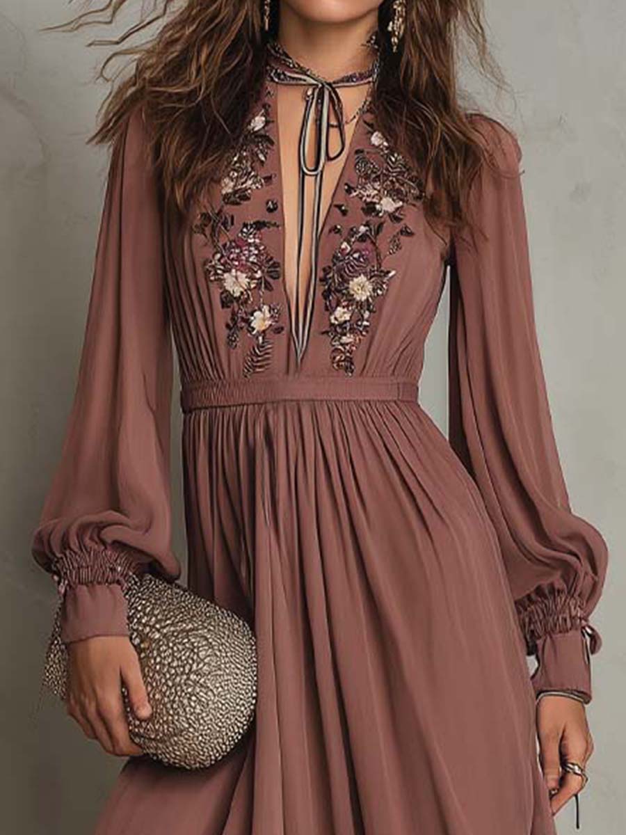 Embroidered Bohemian Chiffon Maxi Dress - Image 2