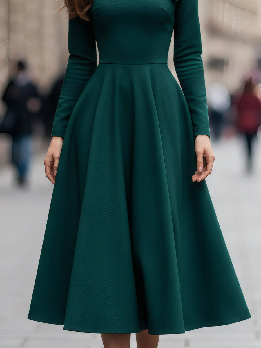 Emerald Draped Neckline Midi Dress - Image 4