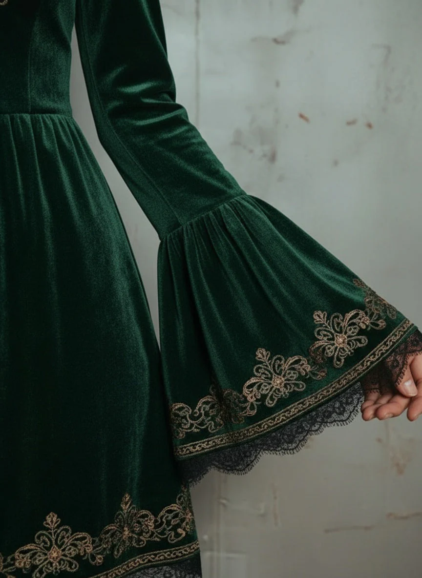 Emerald Velvet Embroidered Mini Dress - Image 3