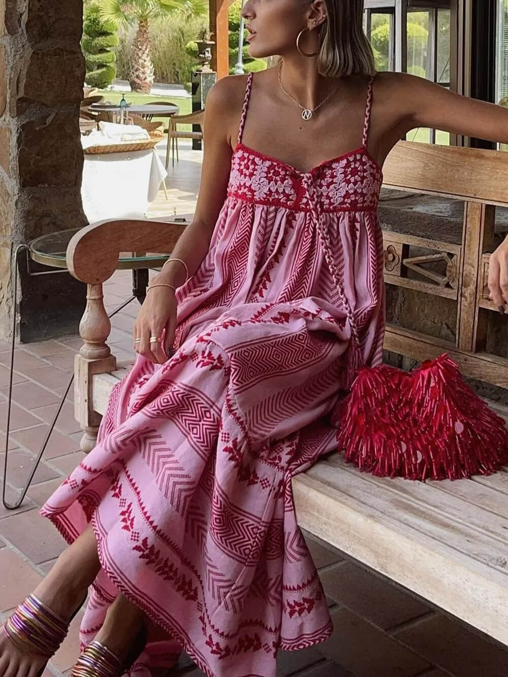 Ethnic Style Crochet Patchwork Slip Maxi Dress - Image 2