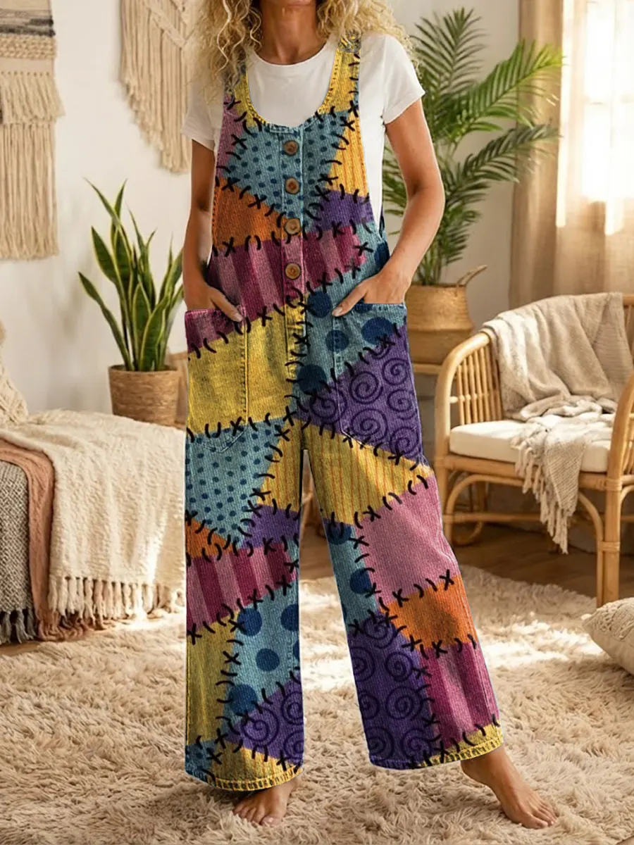 Ethnicity Geometry Colorful Patchwork Women's Print Casual 100% Cotton Jumpsuit